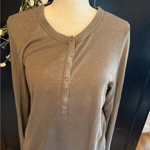 Aerie Button Down Ribbed Top - Tan